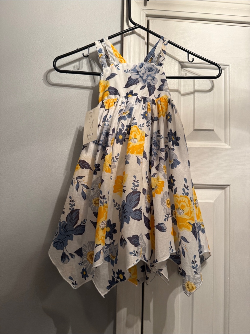 Joie Girls' Floral Handkerchief Dress in Yellow and Blue